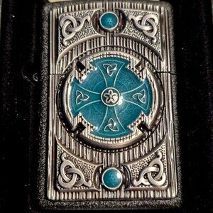 Sharp Enameled Celtic Cross Black Crackle Zippo Lighter